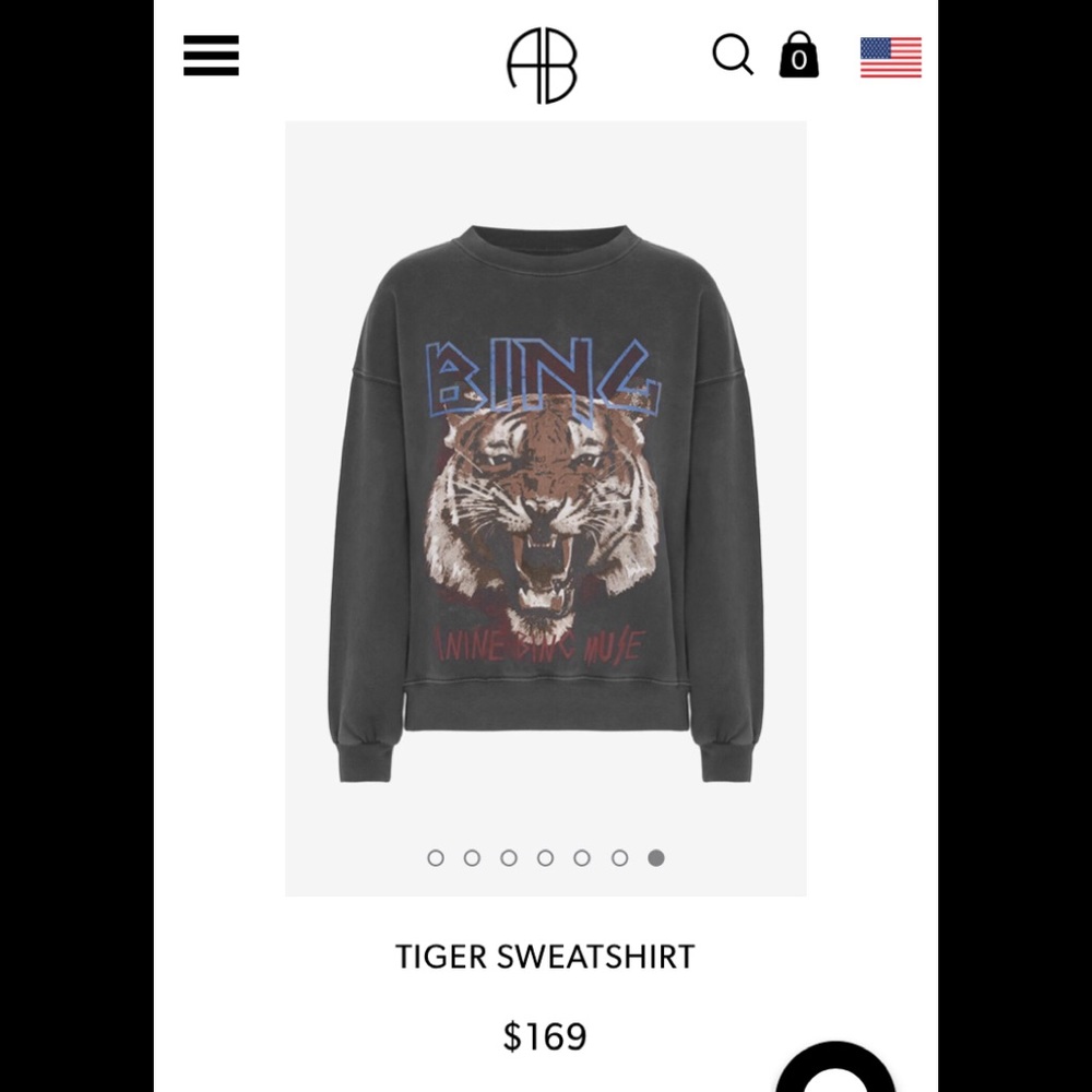 Anine Bing Charcoal Tiger Graphic Sweatshirt